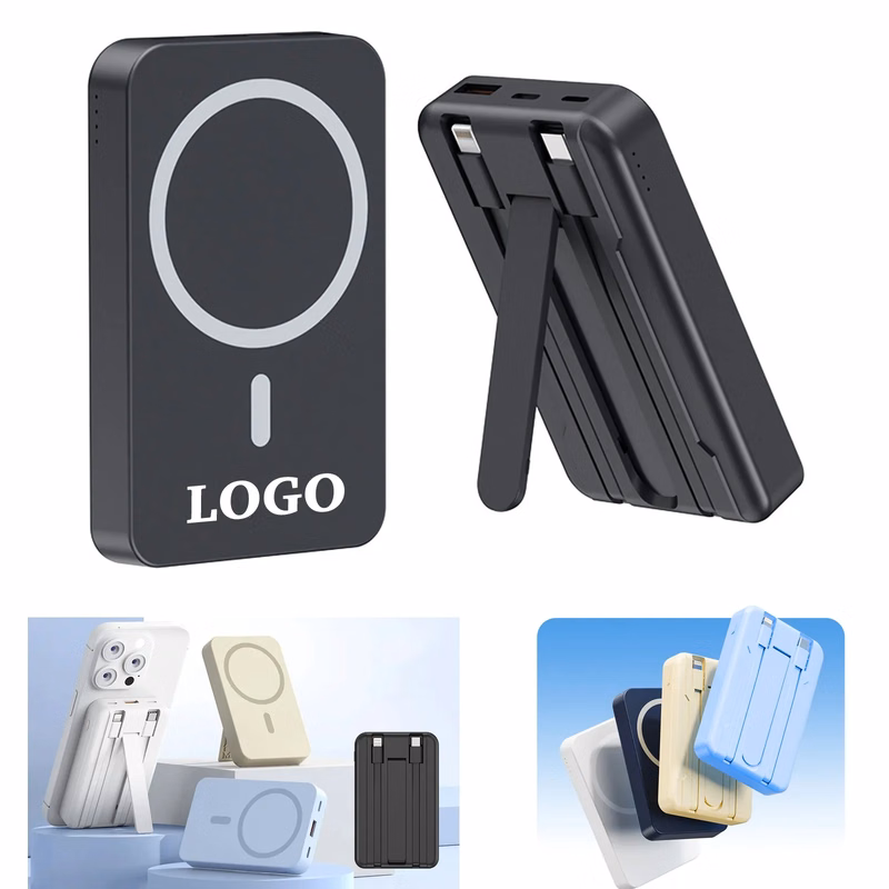 10000mAh Mag-Safe Battery Pack with Stand & Built-in Cables