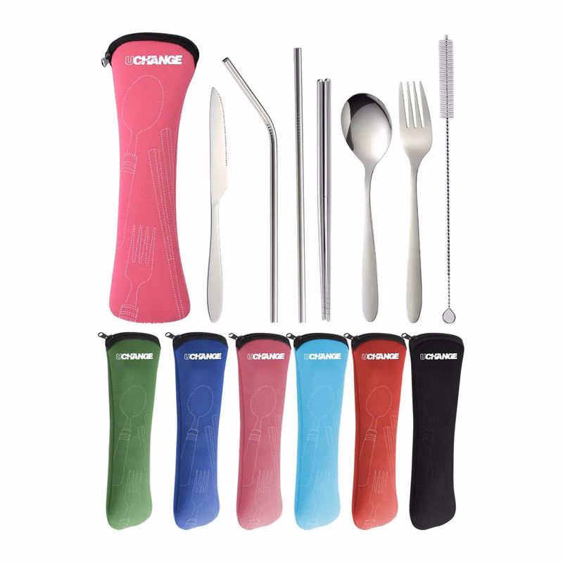 Reusable Flatware Sets Knife, Fork, Spoon, Chopsticks, Portable Travel Stainless Steel Tableware