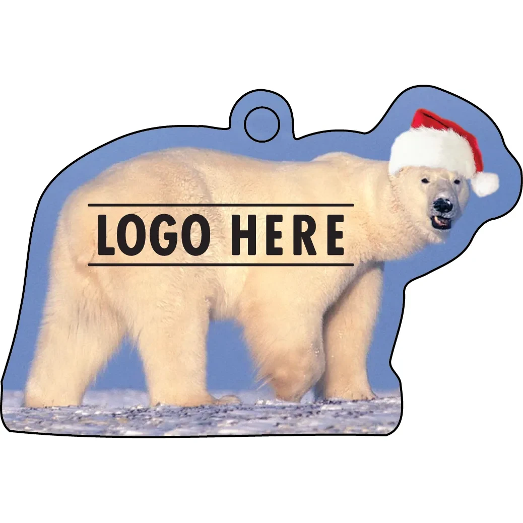 1/4" Recycled Wood Ornaments-Polar Bear w/ Santa Hat 1