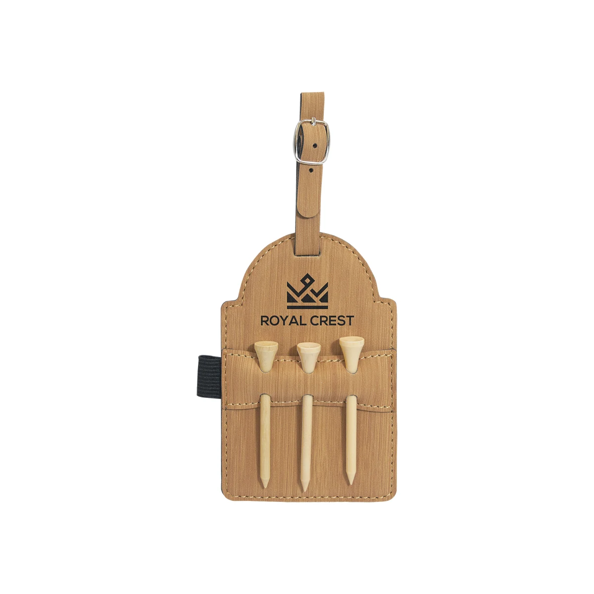 3" x 5" Bamboo Leatherette Golf Bag Tag w/ 3 Wooden Tees 1