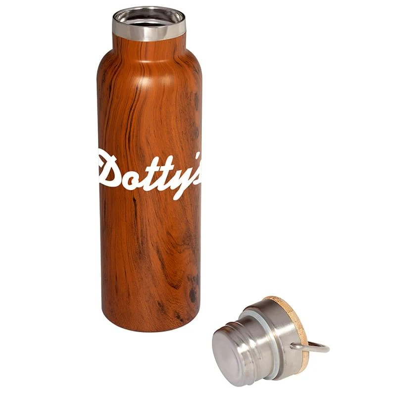 20 oz. Woodgrain Vacuum Bottle with Bamboo Lid, custom water bottle with logo imprint 1