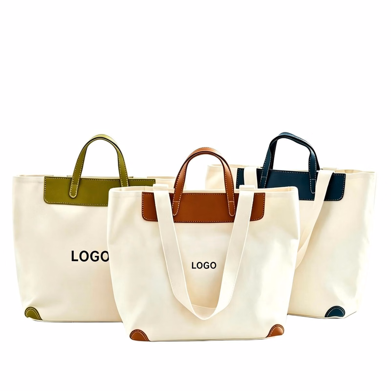 13"W x 7"H Canvas Leather Trim Carryall