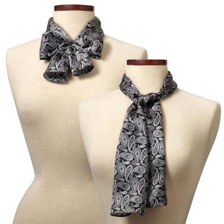 Black and Gray Silk Paisley Scarf - 8"x45"