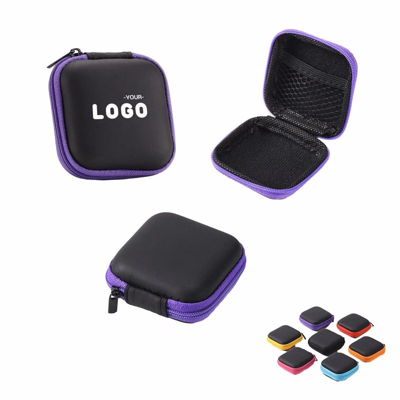 Portable Square Zipper Headphone Storage Bag