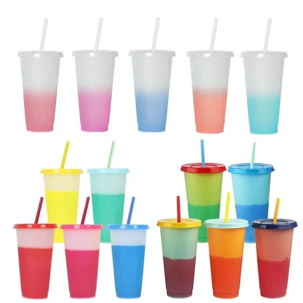 Custom 24 oz Color Changing Cup with Straw Set — Interactive Beverage Bundle 1