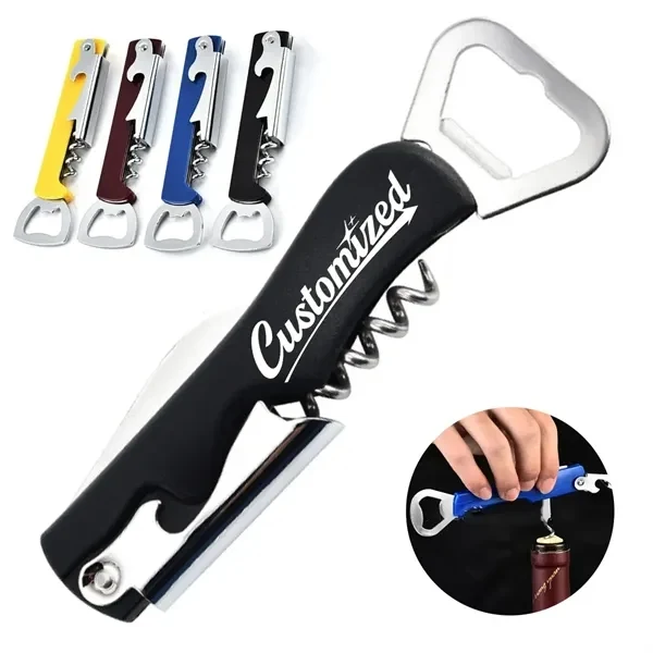 Custom Stainless Steel 3-in-1 Corkscrew Bottle Opener — Wine Bar Promotional Tool 1