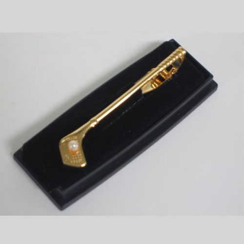 Gold Plated Metal Golf Neck Tie Clip with Imitation Pearl