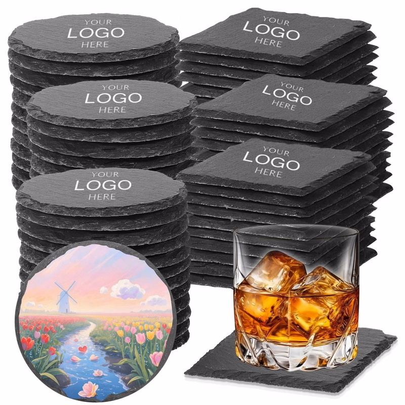 Personalized Custom Black Slate Coaster with Laser Engraving