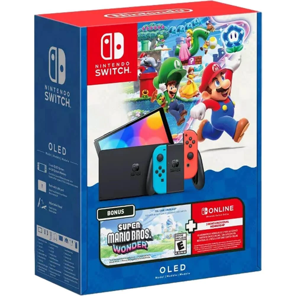 Nintendo NINOLDMARBRO Switch OLED Console and Super Mario Bros Wonder Bundle with Online 1