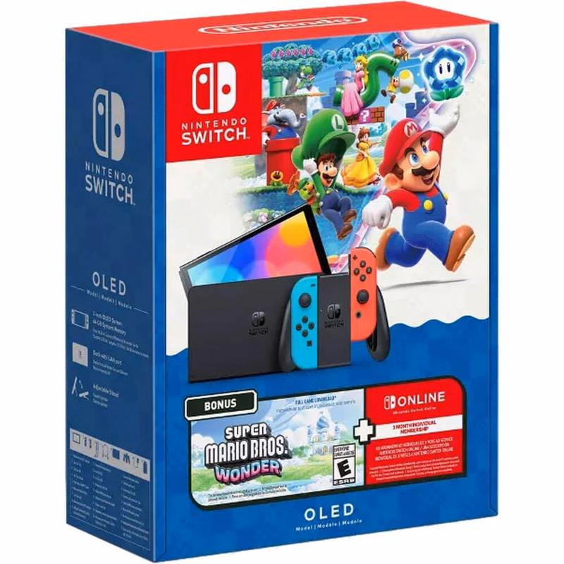 Nintendo NINOLDMARBRO Switch OLED Console and Super Mario Bros Wonder Bundle with Online