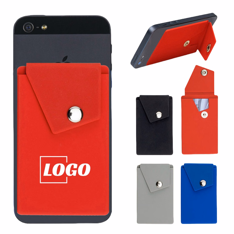 Silicone Phone Wallet Stand With Button Pocket