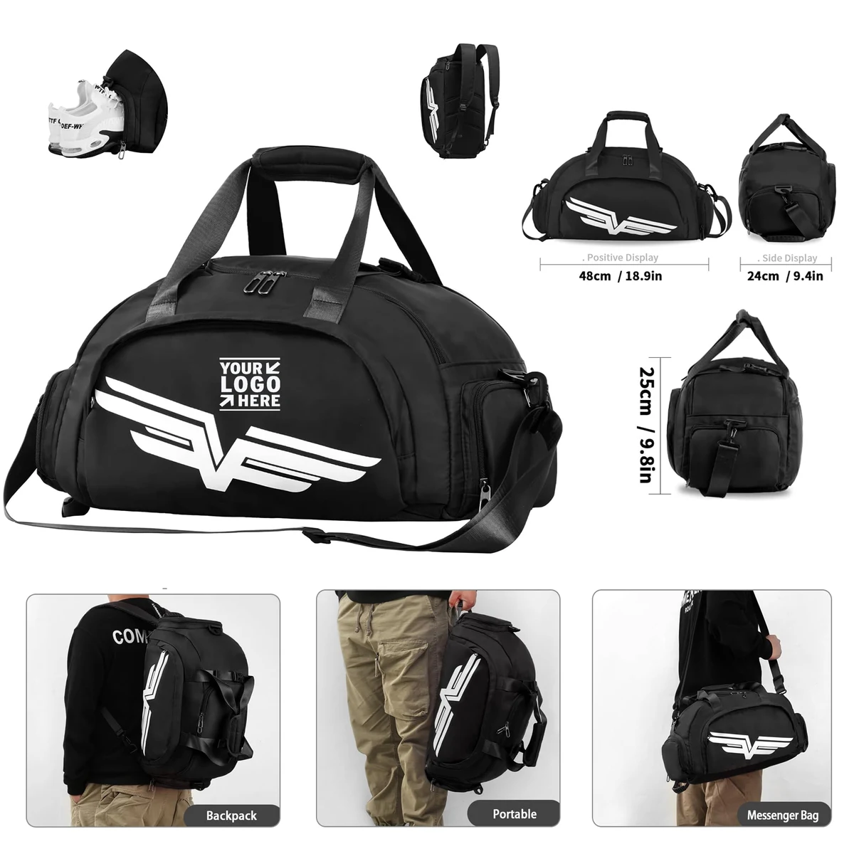 Men Women Sports Gym Bag Foldable Water Resistant Travel Duffle Backpack with Wet Pocket 1