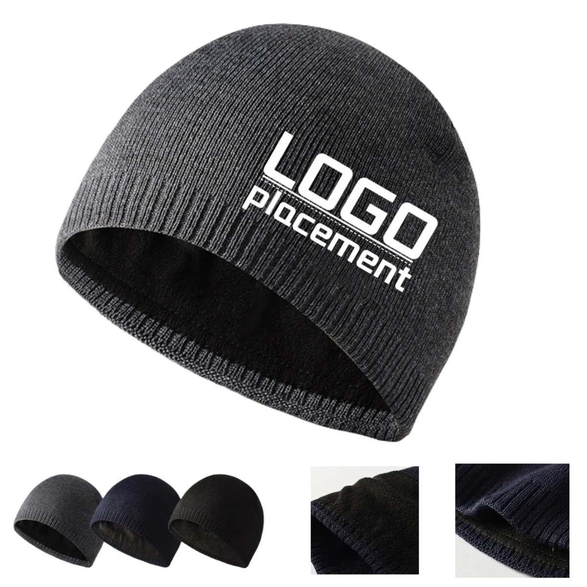 Warm Straight-Edge Outdoor Knitted Fleece Slouchy Beanie 1