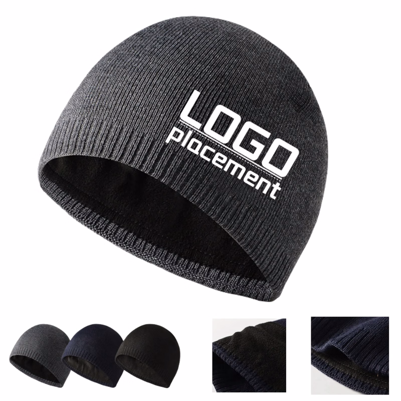 Warm Straight-Edge Outdoor Knitted Fleece Slouchy Beanie