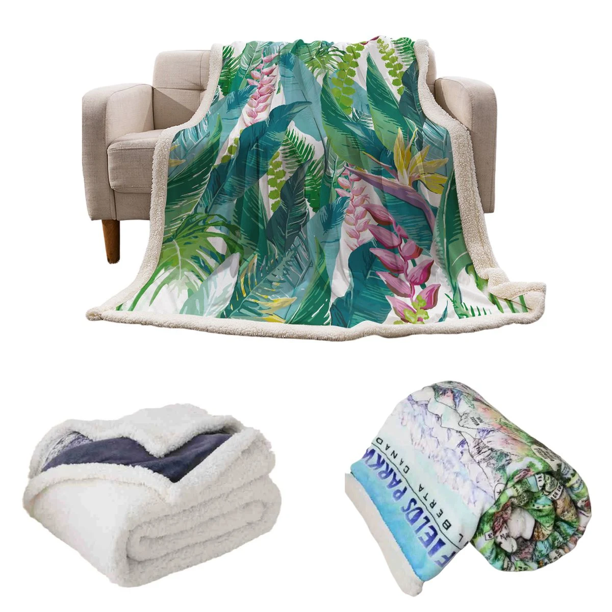 MOQ5 Double Layer Printed Sherpa Fleece Blanket 1