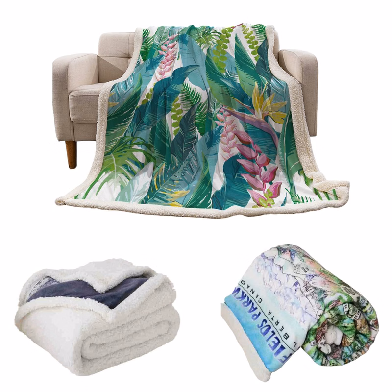 MOQ5 Double Layer Printed Sherpa Fleece Blanket