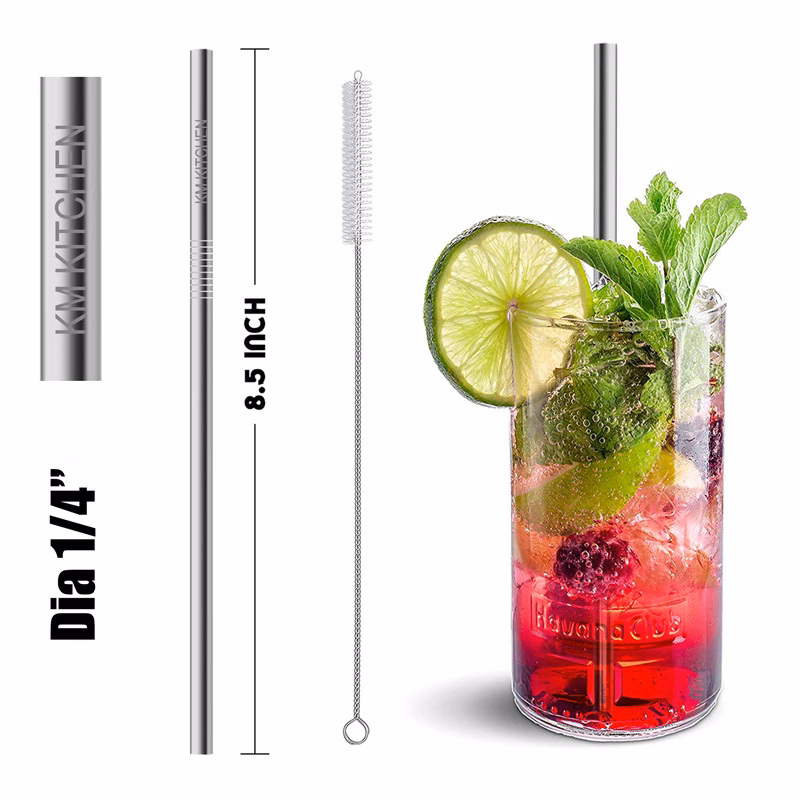 8 1/2"L 1/4"Dia Stainless Steel Straws