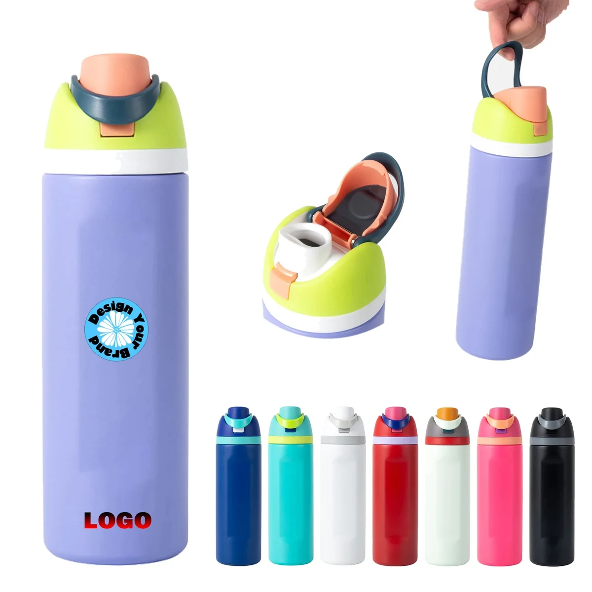 24oz Insulated Stainless Steel Water Bottle with Straw, custom water bottle with logo imprint 1