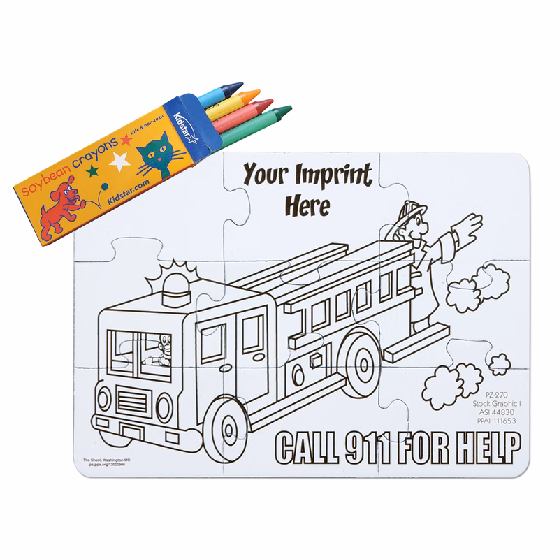 9 Pieces - 5" x 7" Coloring Puzzle - Fire Truck