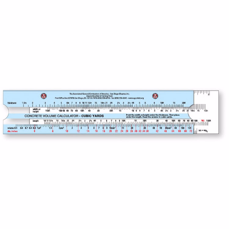 Stock American Plastic Concrete Slide Calculator (1.8"x7.75"), Spot Colour Screen-Printed