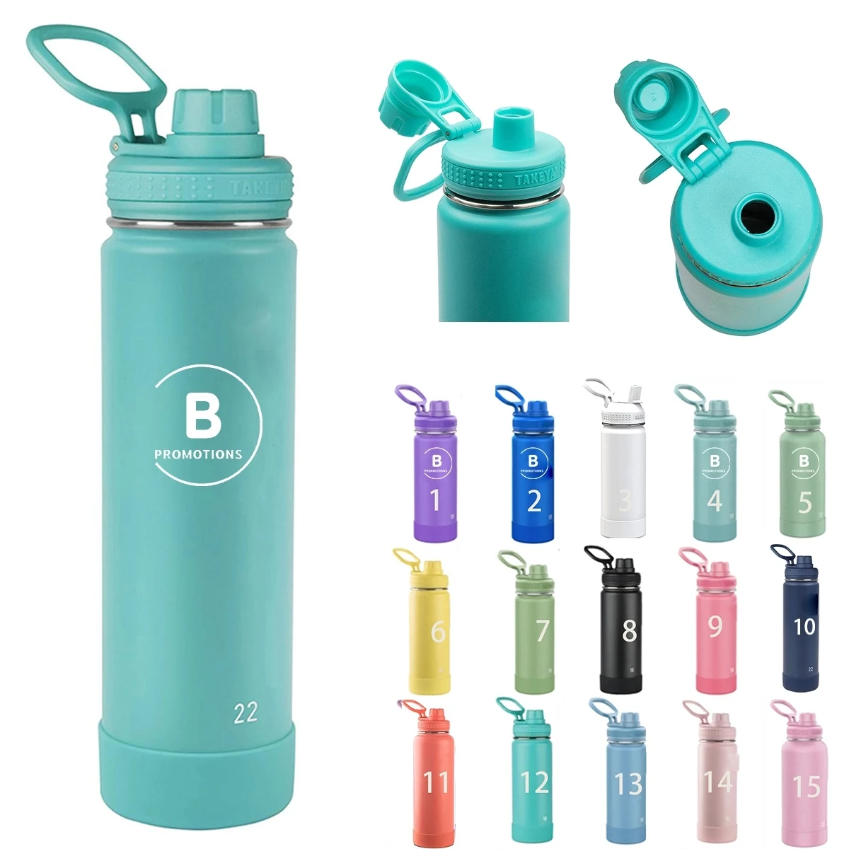 22 oz Actives Insulated Stainless Steel Water Bottle Lid, custom water bottle with logo imprint 1