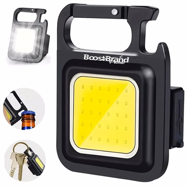 Custom Compact COB LED Keychain Flashlight with Carabiner — Portable Emergency Light Promo