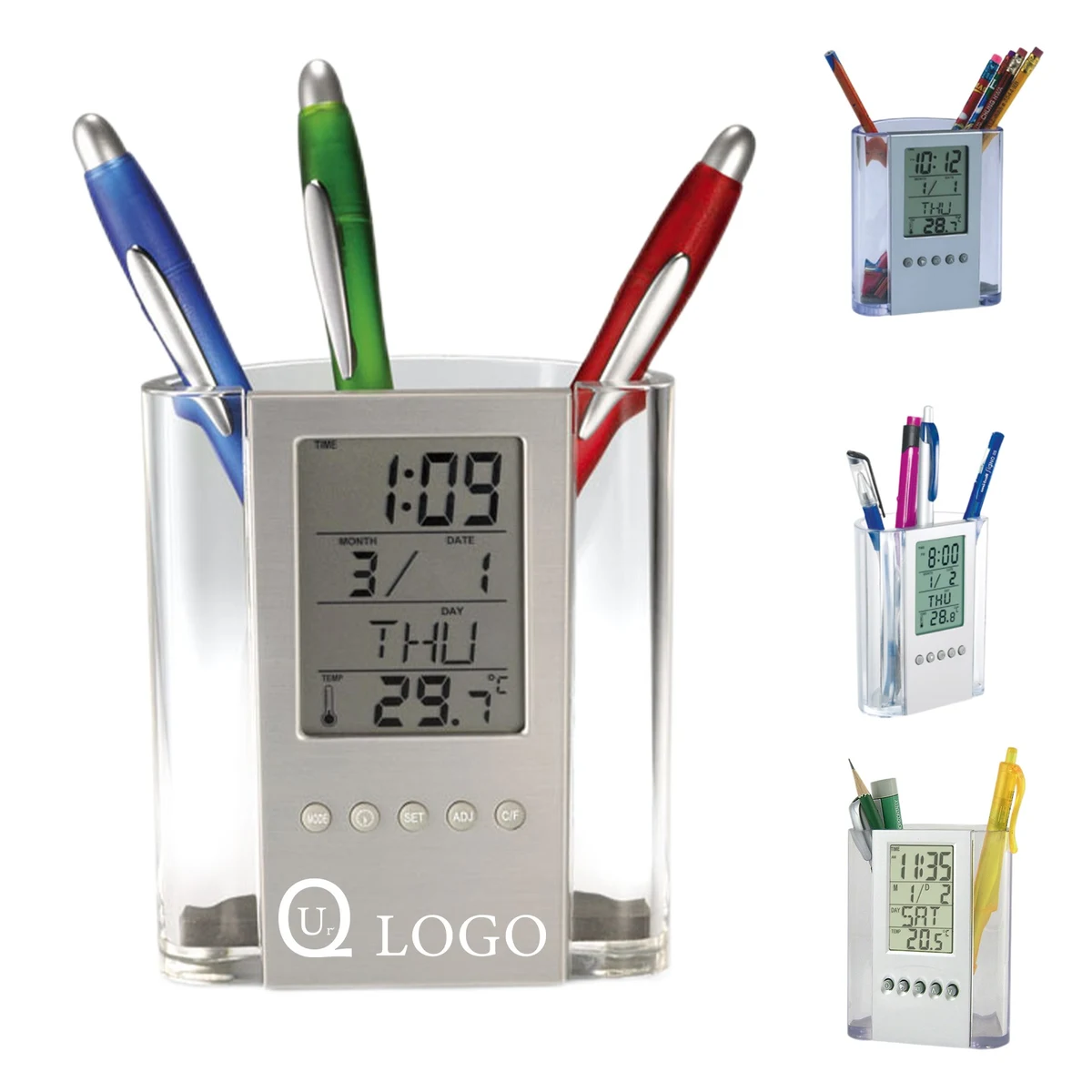 Transparent Electronic Clock Pen Holder 1
