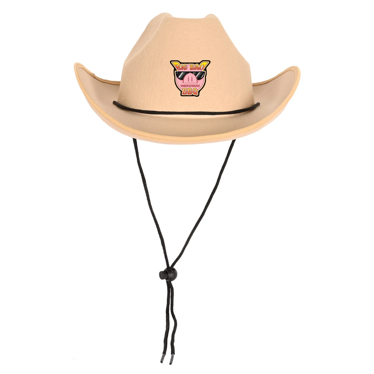 Tan Felt Cowboy Hats w/ Adjustable Chin Strap with a Faux Leather Icon 1