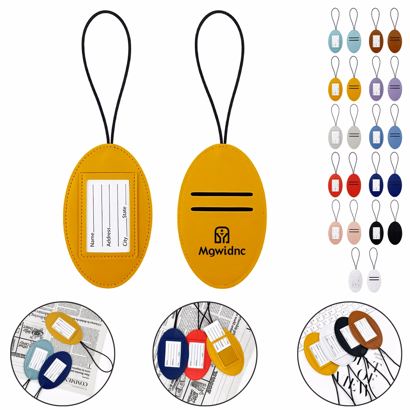 Elastic Oval Luggage Tag with PU Leather