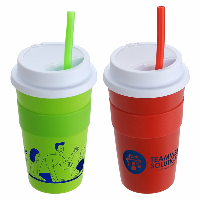 Bistro 14 oz Coffee Cup with Silicone Sleeve + Straw