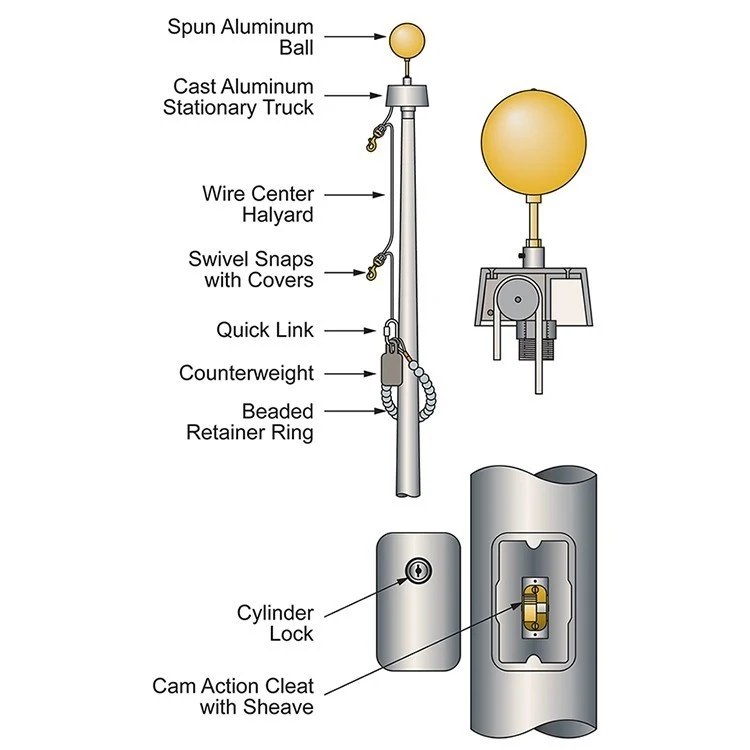 35' Vanguard Commercial Pole with Internal Halyard - Satin 1