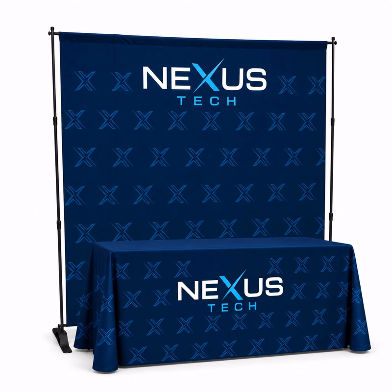 Tradeshow Booth Package Deluxe, 8' Expanding Display Wall and 6' Sublimated PREMIUM Tablecloth
