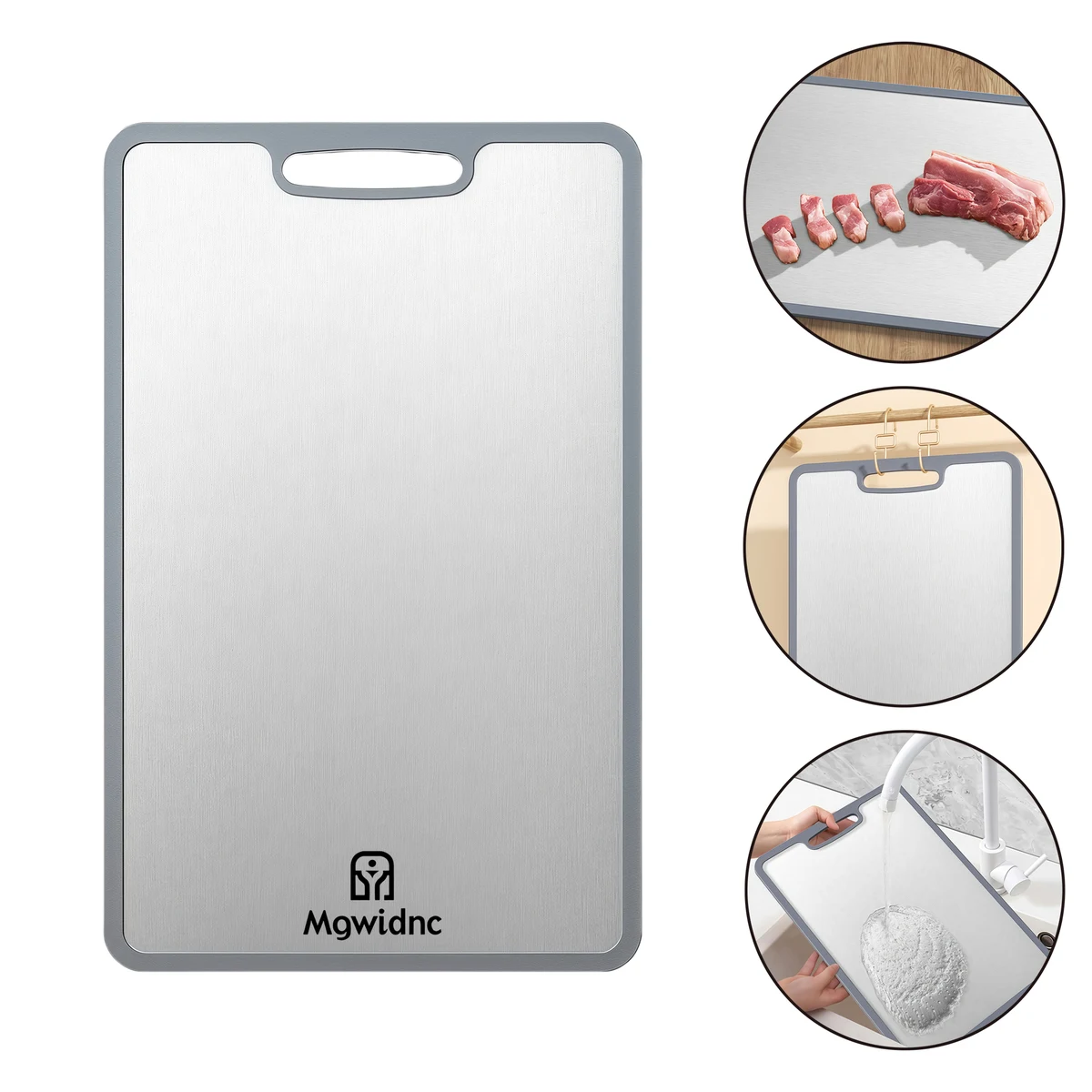 Small Non-Slip TPR Edge 316 Food Grade Stainless Steel Cutting Board 1