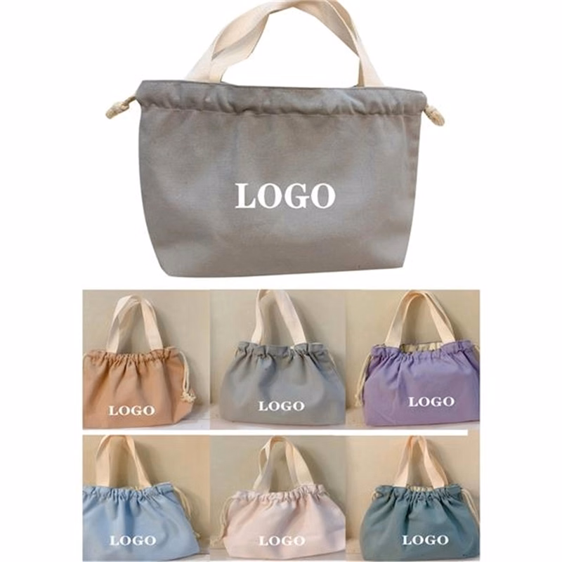 Lunch Bag Canvas Drawstring Picnic Tote Pouch