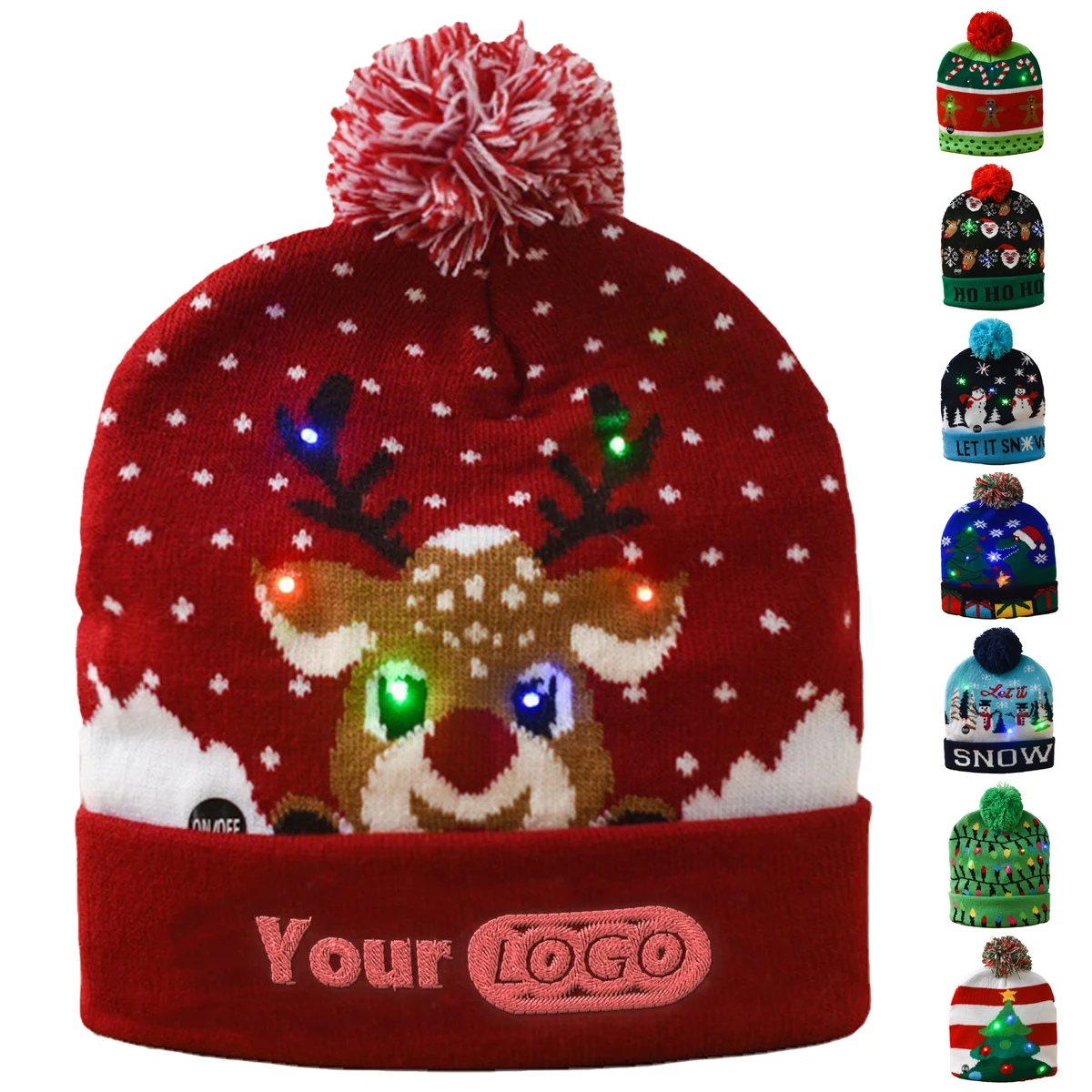 Acrylic Knitted Luminous Christmas Hat With Ball 1