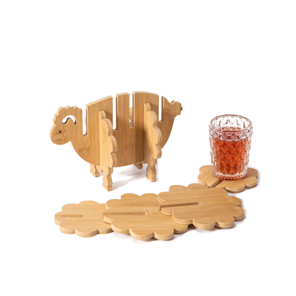 Sheep Shaped Bamboo Coaster and Table Top Decoration 1