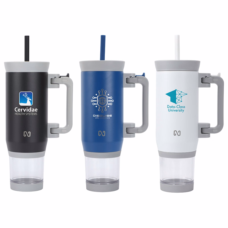 NAYAD® Quest 23 oz Stainless Steel Double-Wall Vacuum Insulated Mug with Foldable Handle & Snack Cup