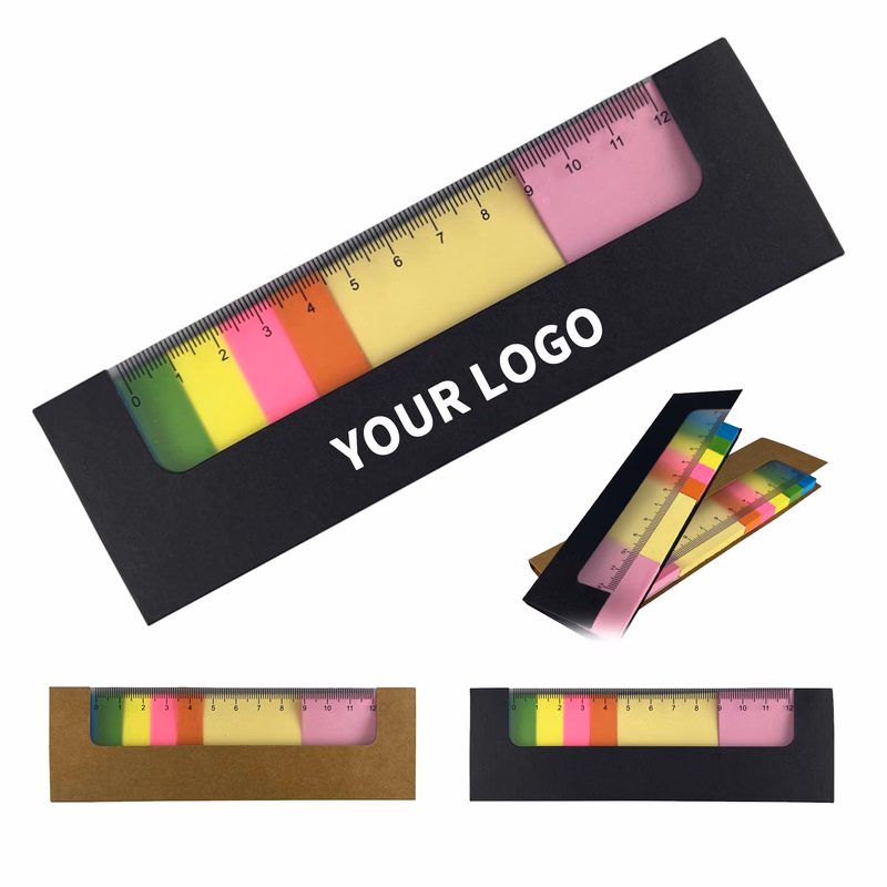 Kraft Cover Ruler Sticky Note Pad With Seven Color Tabs 6.2" X 1.9"