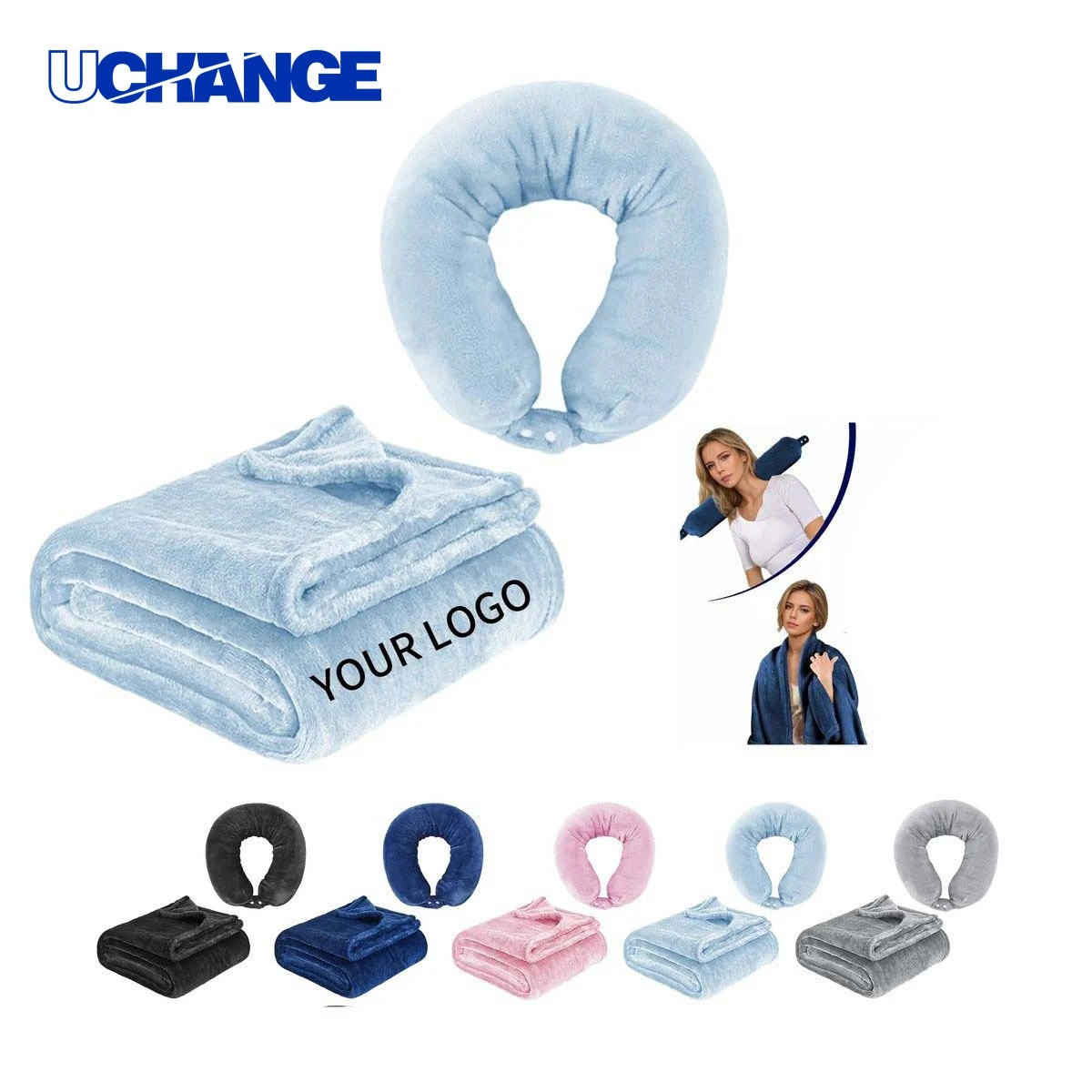 Travel Blanket Set with U Shaped Pillow for Trips 1