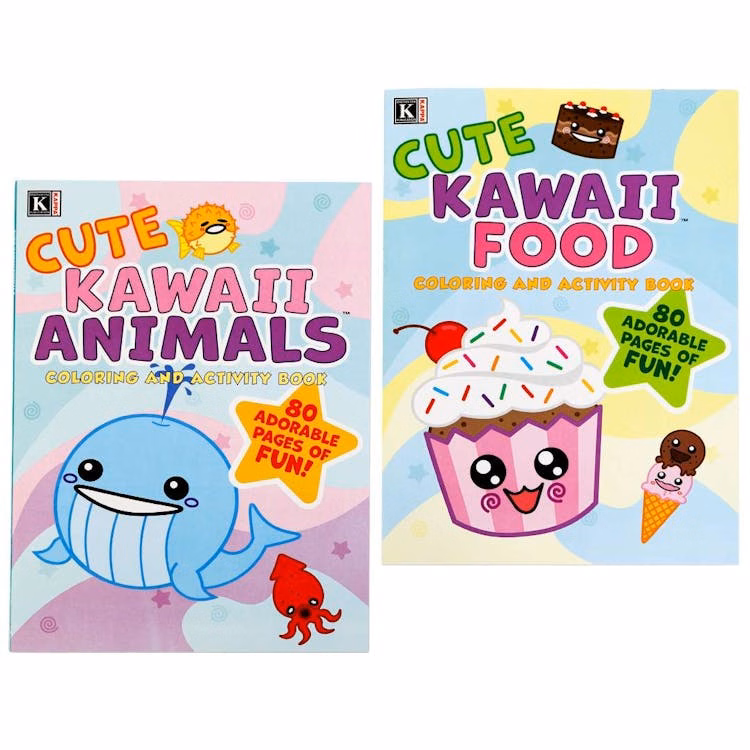 Cute Kawaii Food and Animals Coloring and Activity Books - 80 Pages