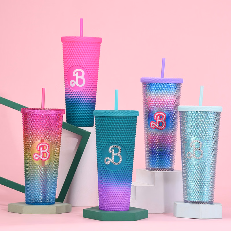 Double Layer Plastic Diamond Straw Cup