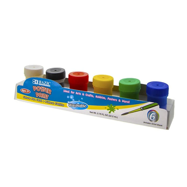 Poster Paints Set with Brush - 6 Colors Non-Toxic Washable 1