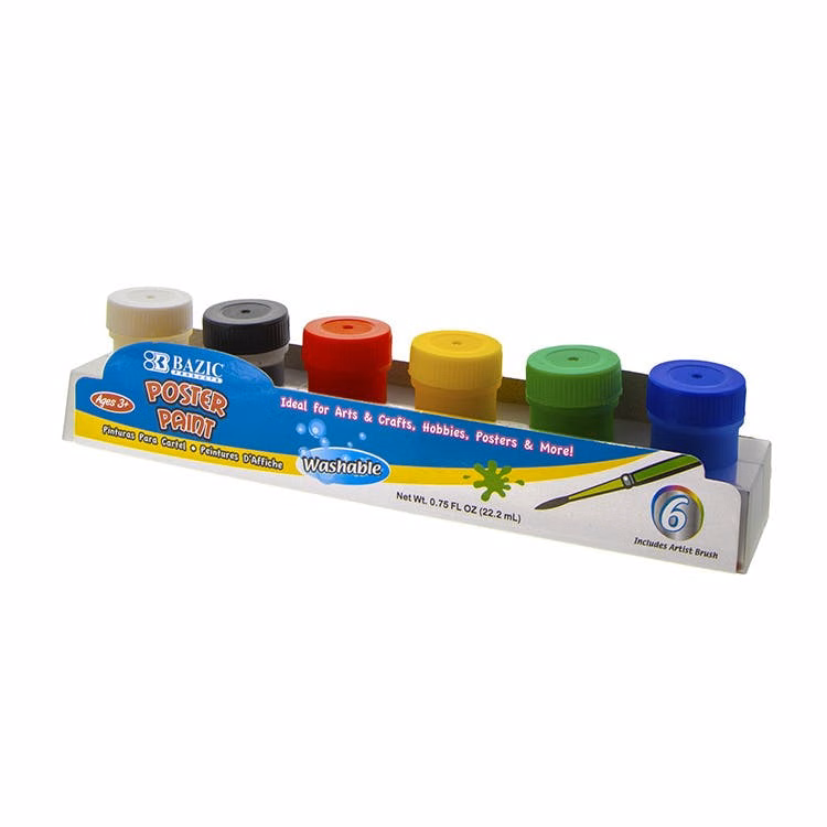 Poster Paints Set with Brush - 6 Colors Non-Toxic Washable