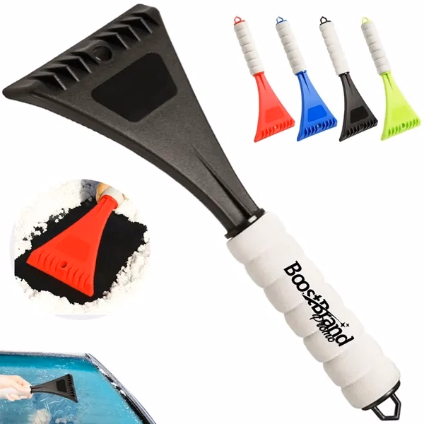 Custom Foam Grip Ice Scraper with Wide Blade — Winter Auto Safety Car Care Promo