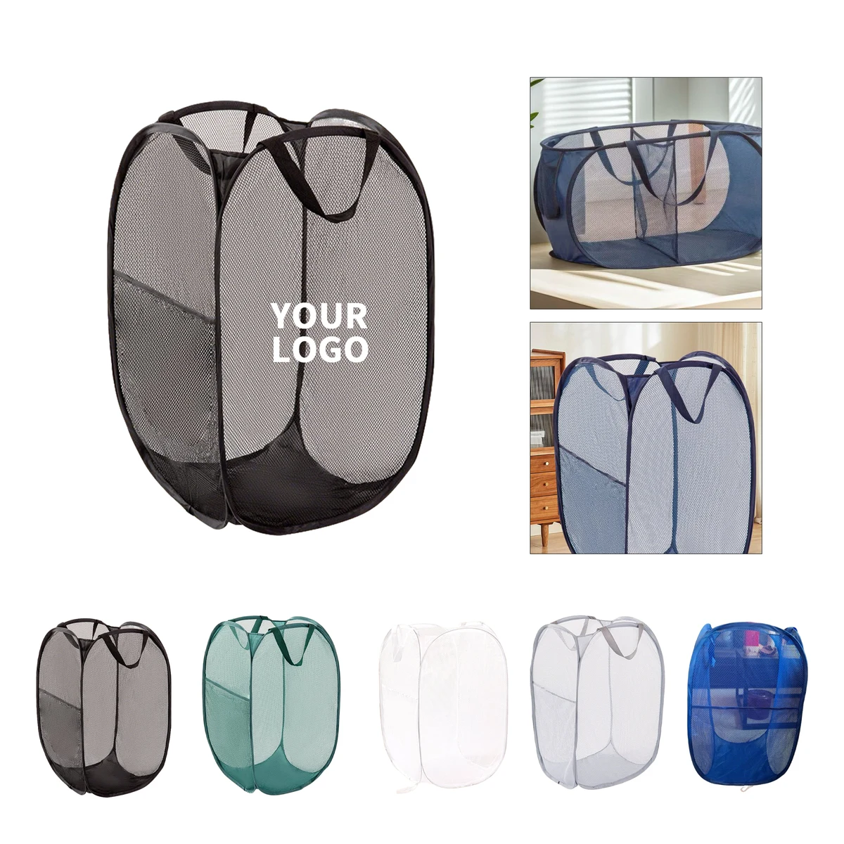 Foldable Mesh Laundry Hamper With Dual Handle 1