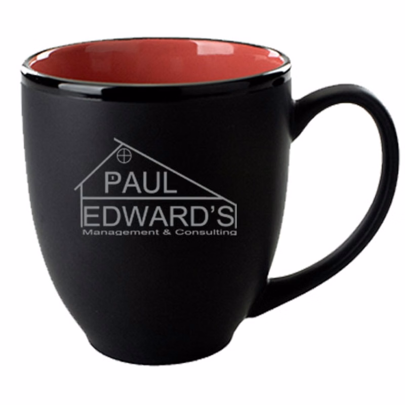 15 Oz Hilo Bistro Mug Matte Satin Black Out/Gloss Coral in
