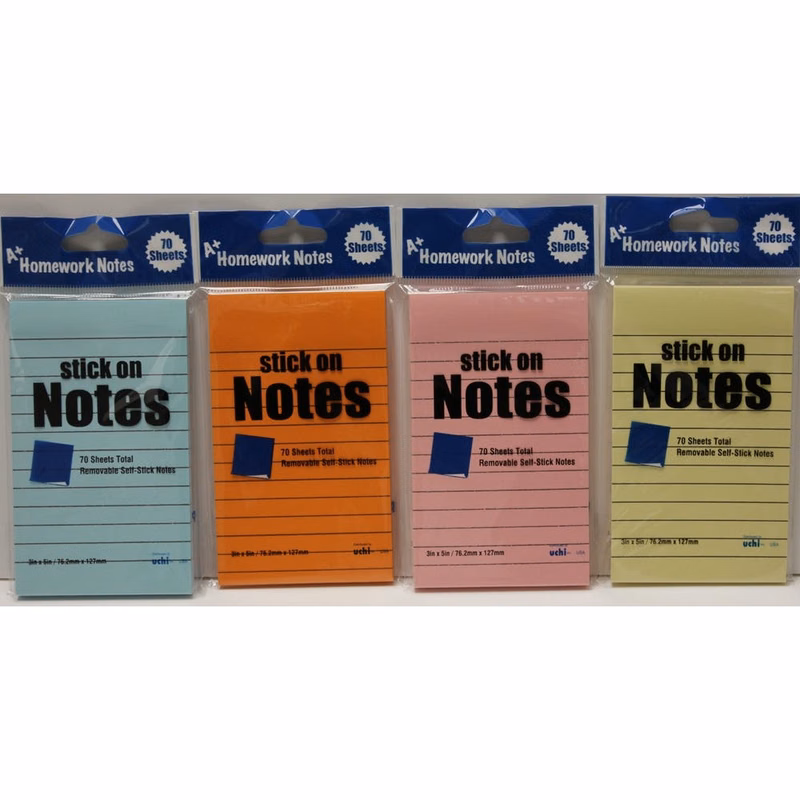 Stick On Notes - Lined 70 Sheets Assorted Colors
