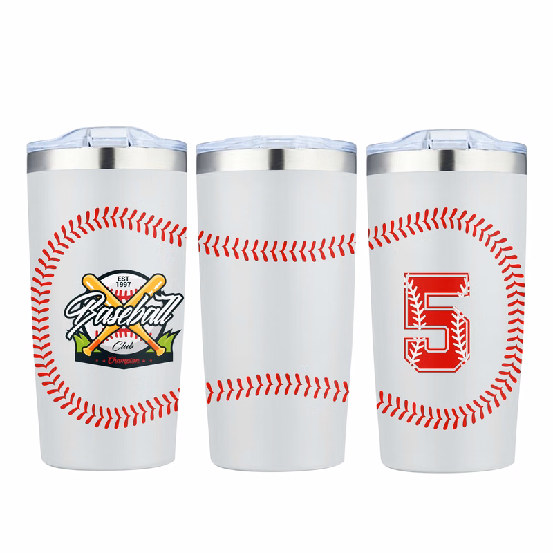 20 oz. Baseball Design Double Wall Vacuum Tumbler Water Bottle