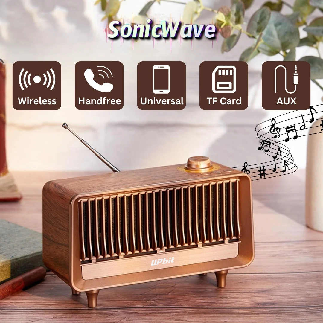 SonicWave Retro Bluetooth Speaker with USB, TF Card, AUX, FM Radio & Strap 1