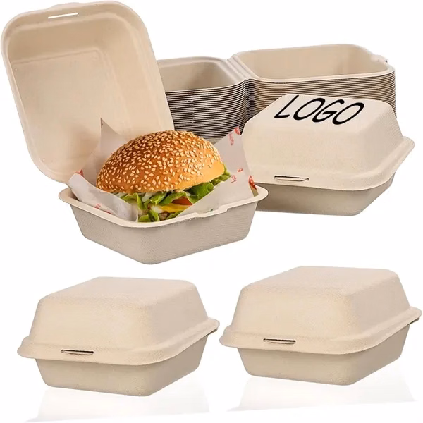 Custom 6 x 6 Paper Food Container with Attached Lid — Disposable Takeout Kitchenware